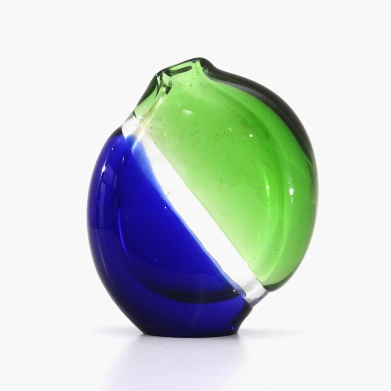 Vaso de vidro Murano verde e azul Vintage 1960
