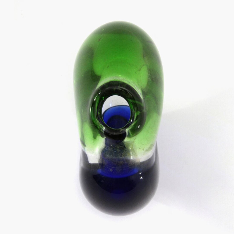 Jarrón vintage de cristal de Murano verde y azul 1960