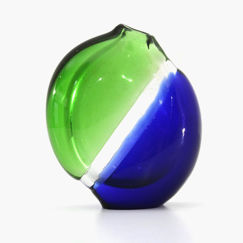 Vaso de vidro Murano verde e azul Vintage 1960