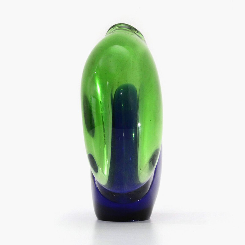 Jarrón vintage de cristal de Murano verde y azul 1960
