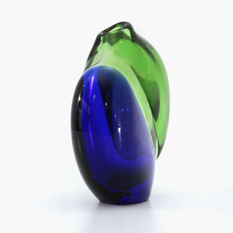 Jarrón vintage de cristal de Murano verde y azul 1960