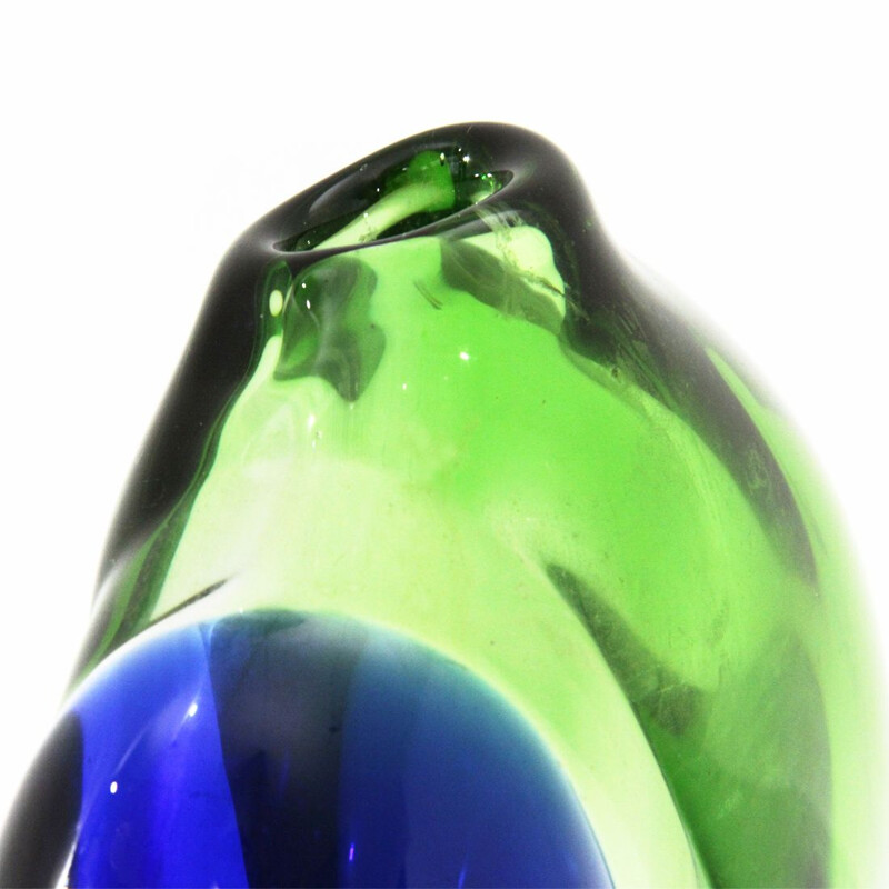 Vaso vintage in vetro di Murano verde e blu 1960