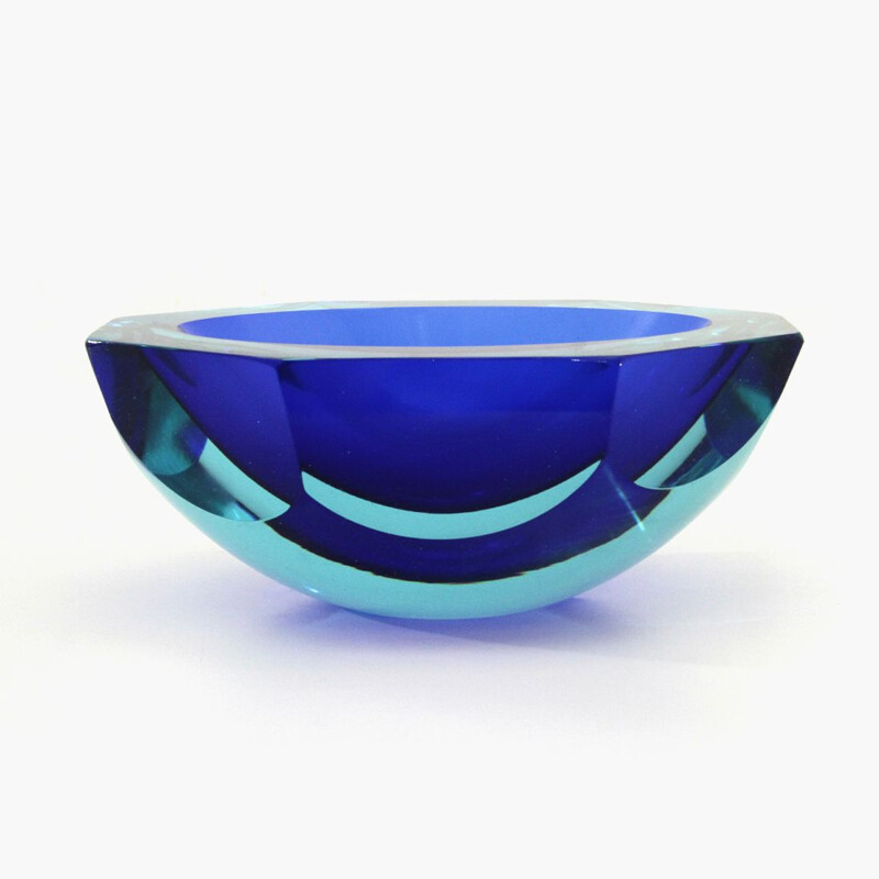 Vintage Murano glazen kom in blauw en azuur 1960