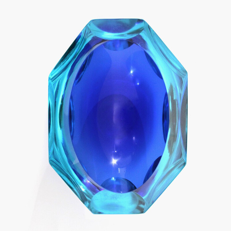 Cuenco vintage de cristal de Murano en azul y celeste 1960