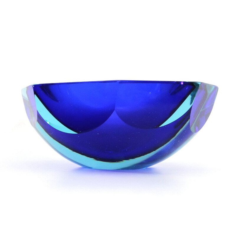 Cuenco vintage de cristal de Murano en azul y celeste 1960