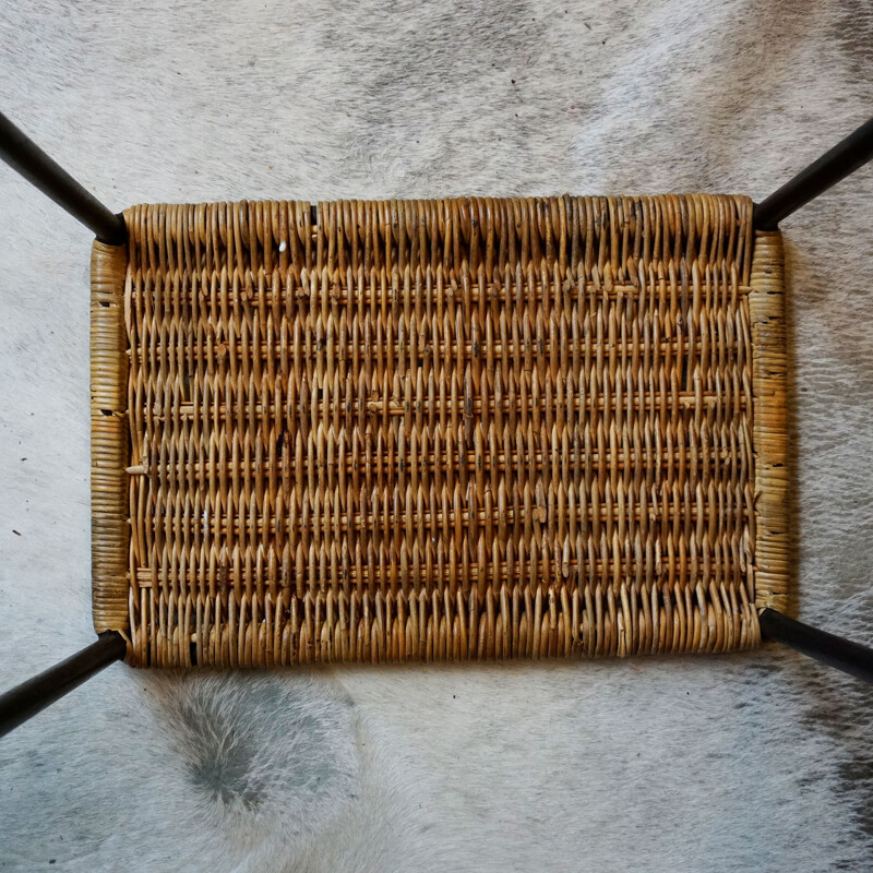 Midcentury Black Steel and Wicker Side Table or Stool by Carl Auböck Austrian 1950