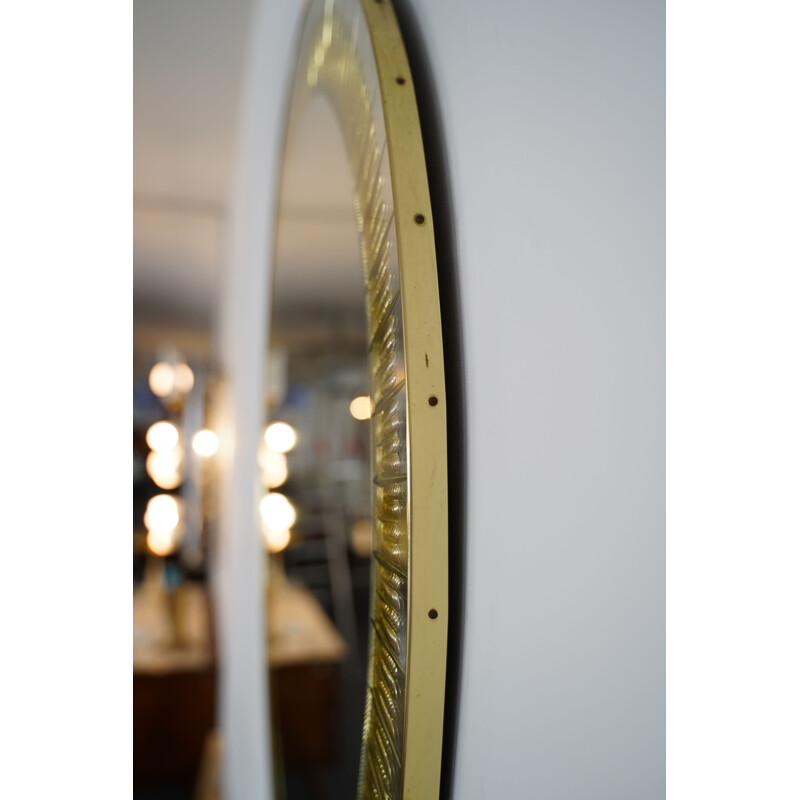 Vintage Brass and Cut Glass Cristal Art Mirror, 1960s