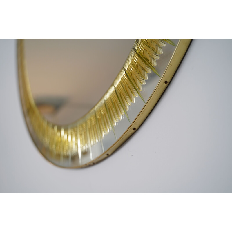 Vintage Brass and Cut Glass Cristal Art Mirror, 1960s
