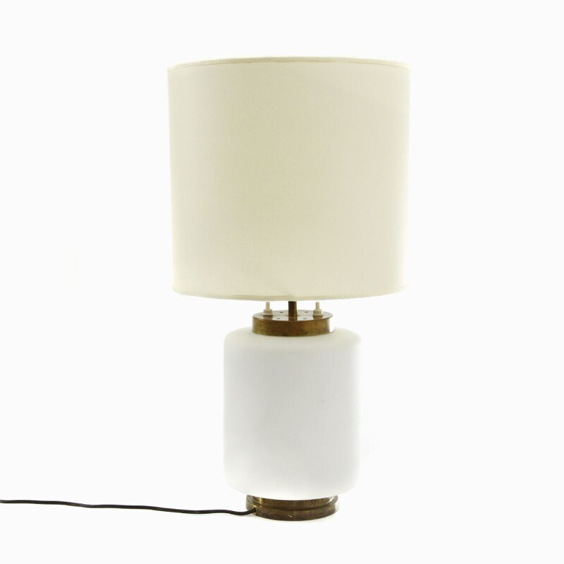 Vintage Table lamp in opal glass and parchment shade in by Reggiani, 1950s