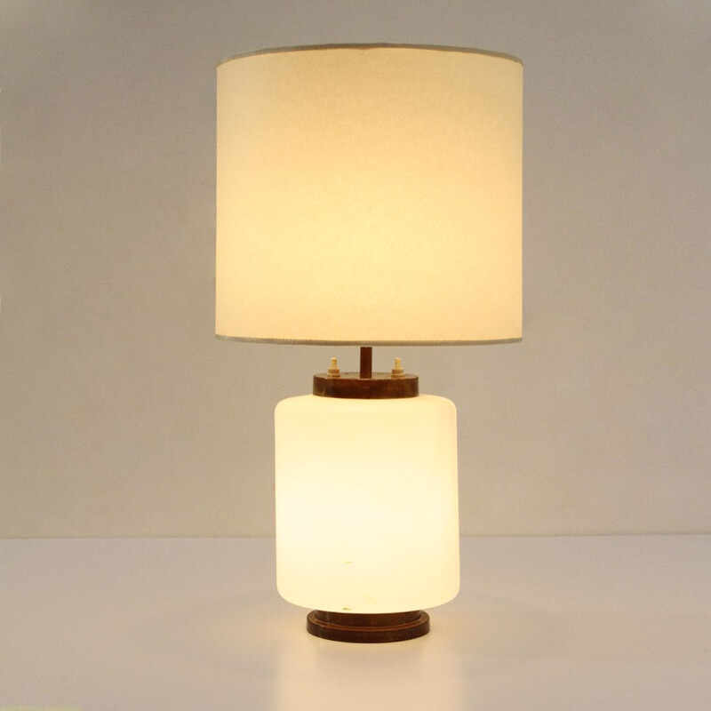 Vintage Table lamp in opal glass and parchment shade in by Reggiani, 1950s