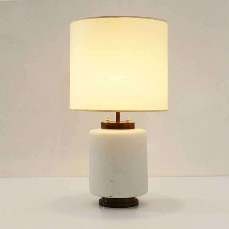 Vintage Table lamp in opal glass and parchment shade in by Reggiani, 1950s