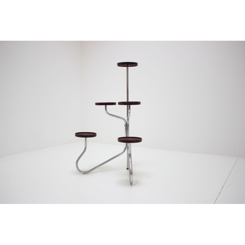 Vintage chrome and wood flower stand, Czechoslovakia 1940