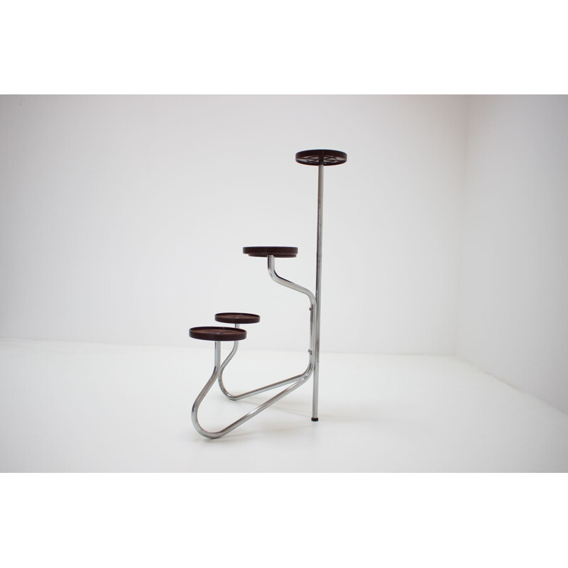 Vintage chrome and wood flower stand, Czechoslovakia 1940