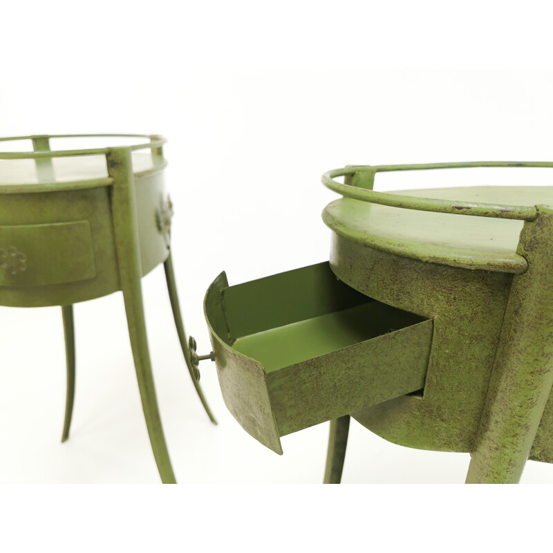 Pair of vintage Green Metal Industrial Side Tables