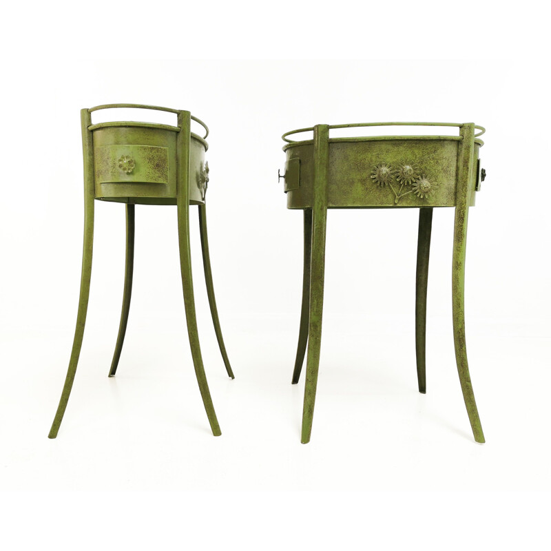 Pair of vintage Green Metal Industrial Side Tables