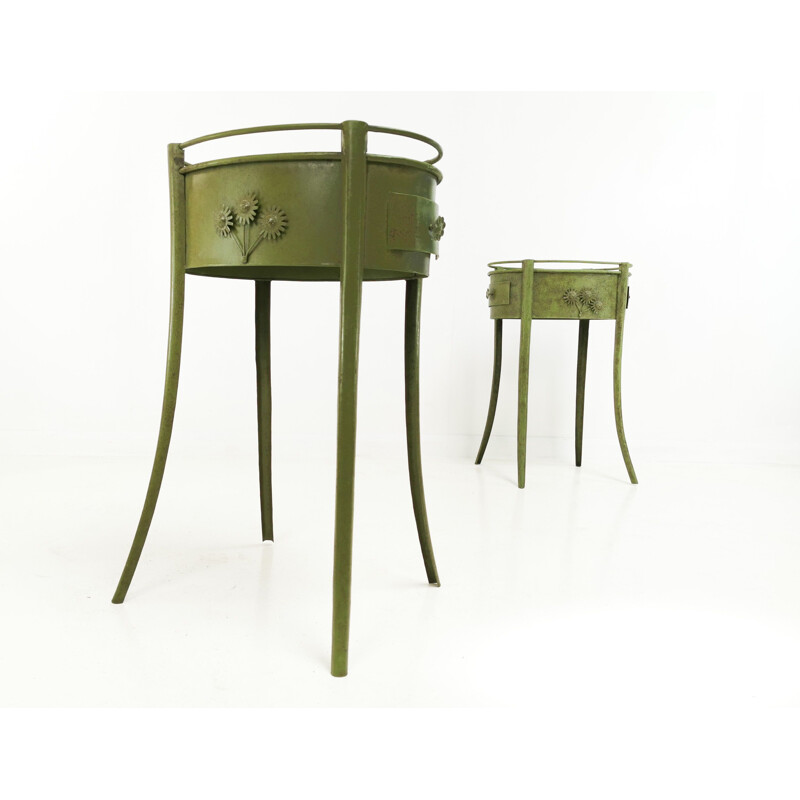 Pair of vintage Green Metal Industrial Side Tables