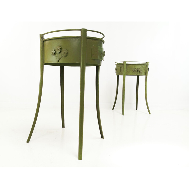 Paire de tables d'appoint vintage industrielles en métal vert
