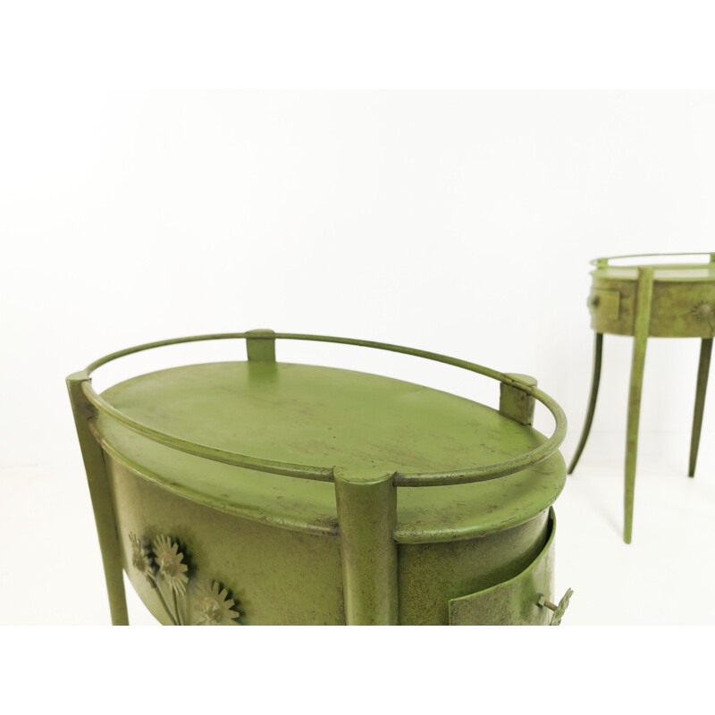 Pair of vintage Green Metal Industrial Side Tables