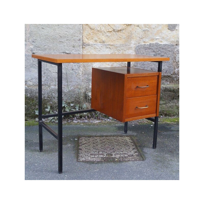 Vintage wood and steel modernist desk 1950