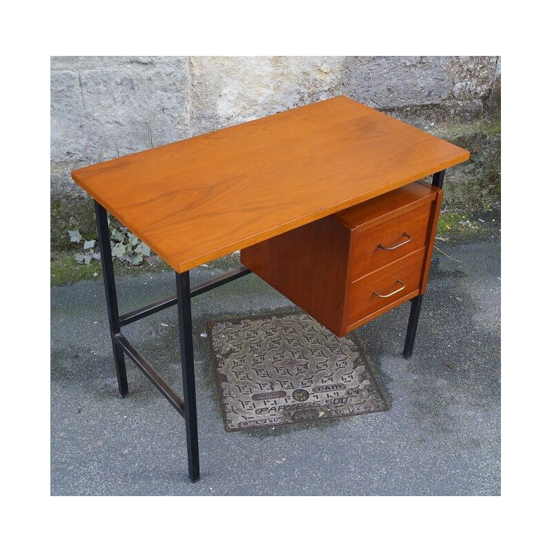 Vintage wood and steel modernist desk 1950