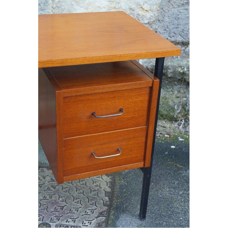 Vintage wood and steel modernist desk 1950