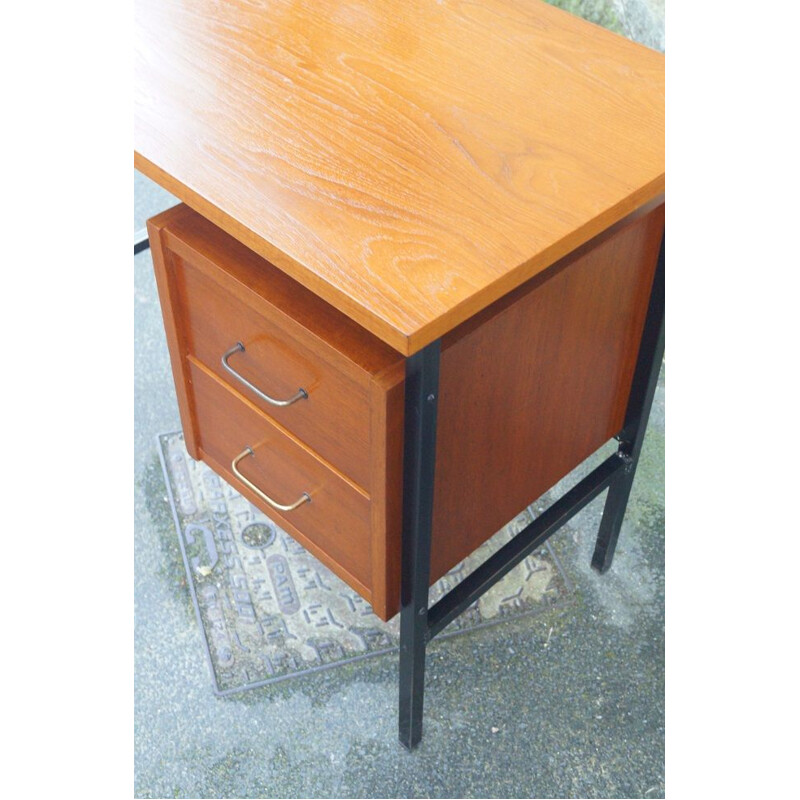 Vintage wood and steel modernist desk 1950