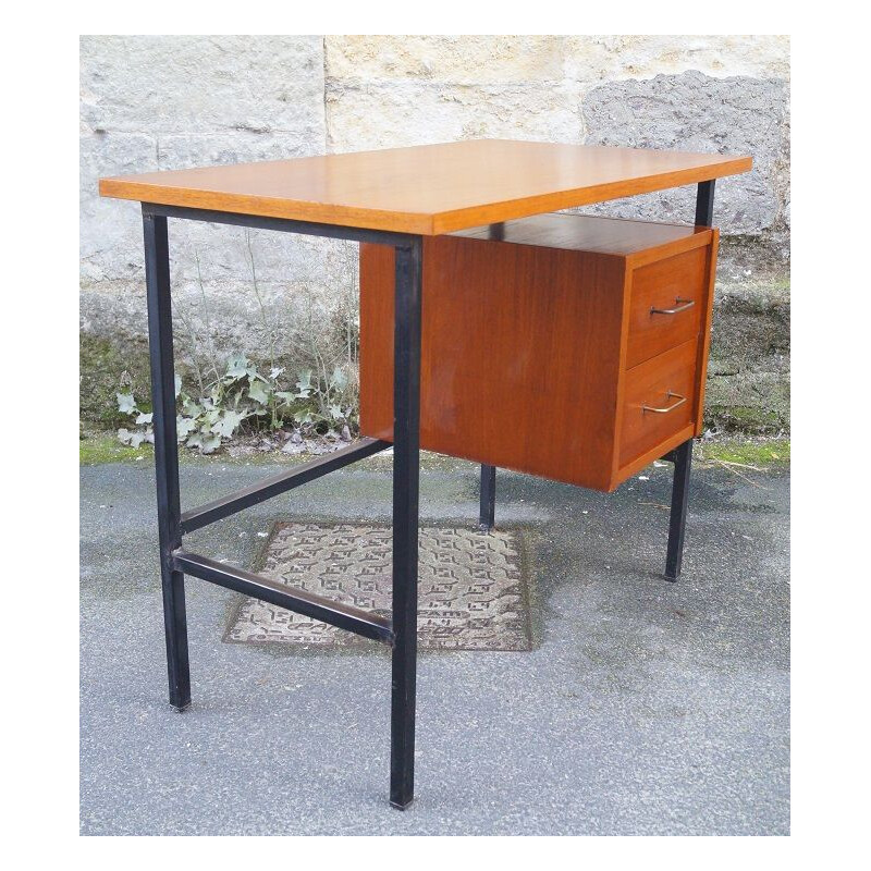 Vintage wood and steel modernist desk 1950