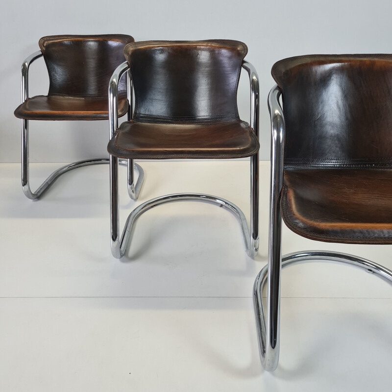 Set of 4 vintage tan leather armchairs by Cidue, 1970s