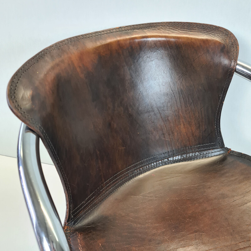 Ensemble de 4 fauteuils vintage en cuir tanné par Cidue 1970