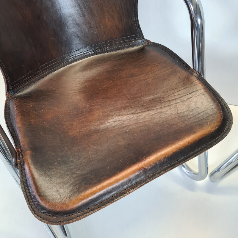 Set of 4 vintage tan leather armchairs by Cidue, 1970s