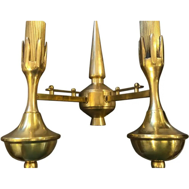 Set of 3 vintage two-light wall sconces in solid brass, Italy 1950