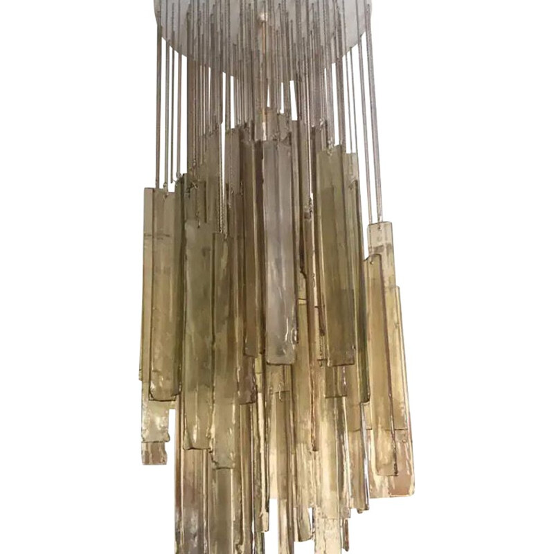 Light vintage Brown Murano Glass Cascading Chandelier 1970