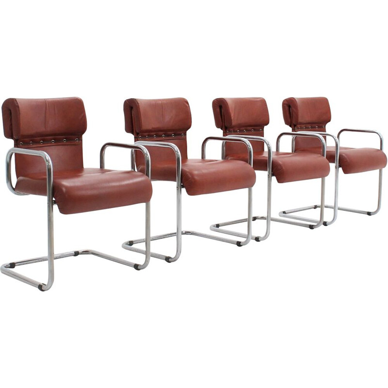 Set of 4 Vintage Leather dining chairs Guido Faleschini 1970s