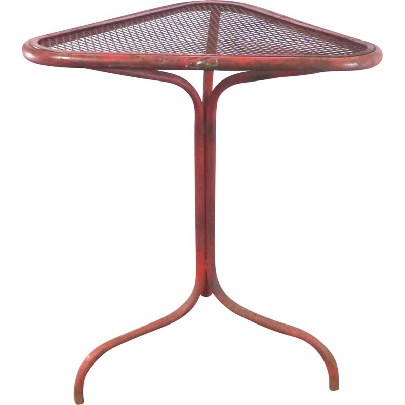 Vintage industrial orange saddle table 