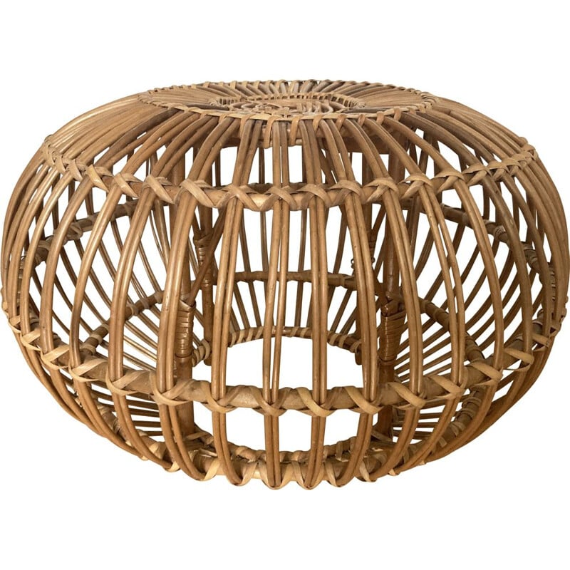 Vintage Italian Wicker and Rattan Lobster Pot Stool  Side Table by Franco Albini 1970s