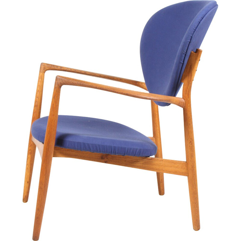 Christensen & Larsen Scandinavian blue armnchair in oak, Ib KOFOD - 1950s