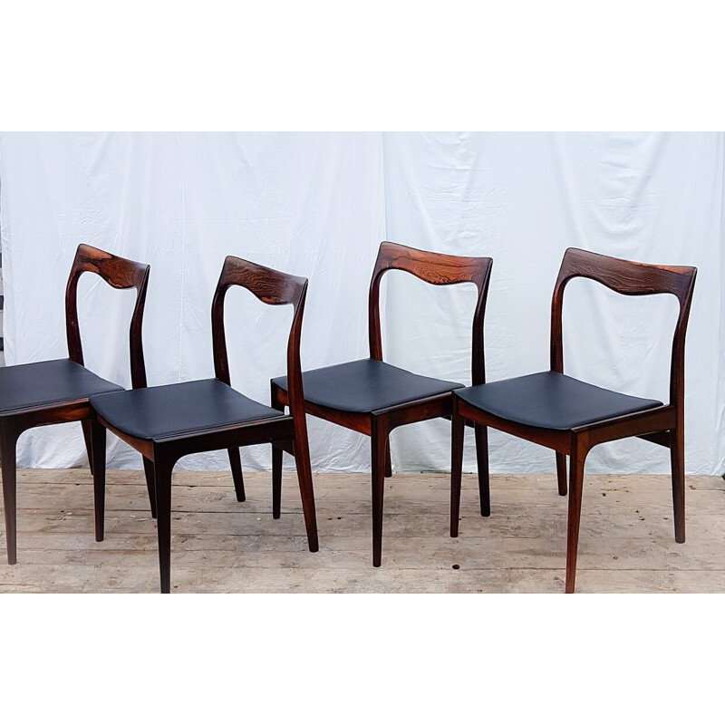 Ensemble de 4 chaises vintage Niels Moller en palissandre