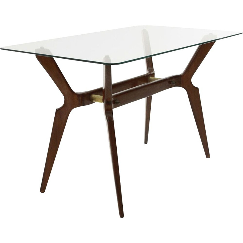 Table basse Vintage avec plateau rectangulaire en verre 1950
