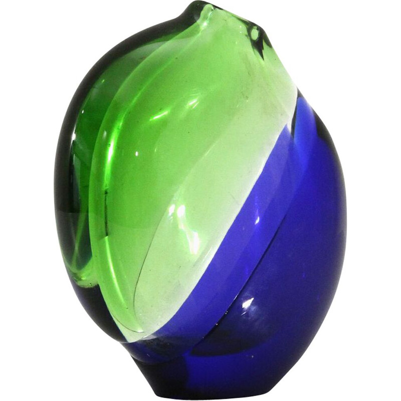 Vintage Green and blue Murano glass vase, 1960s