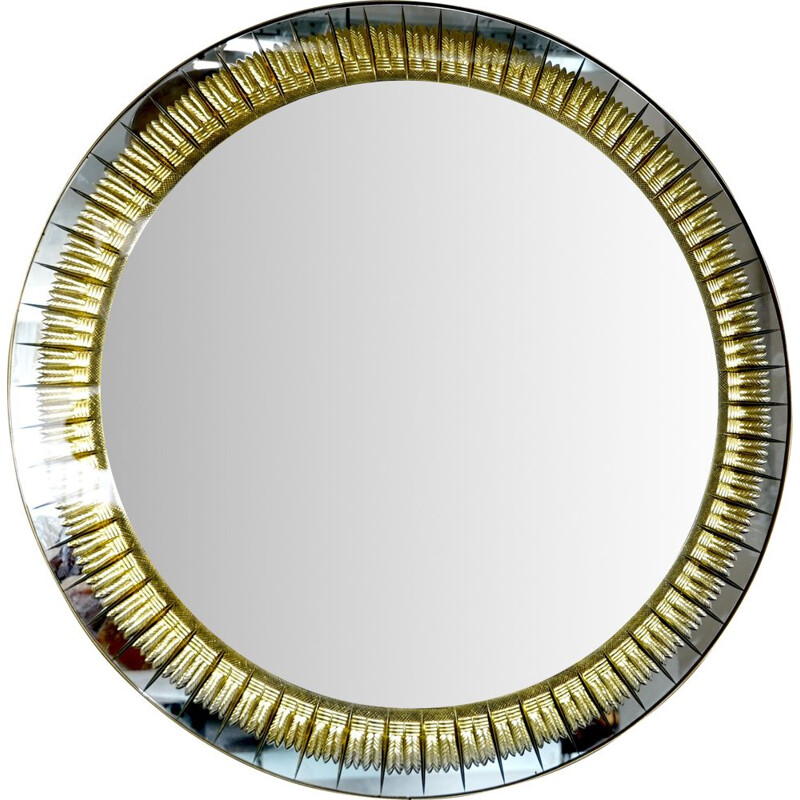 Vintage Brass and Cut Glass Cristal Art Mirror, 1960s