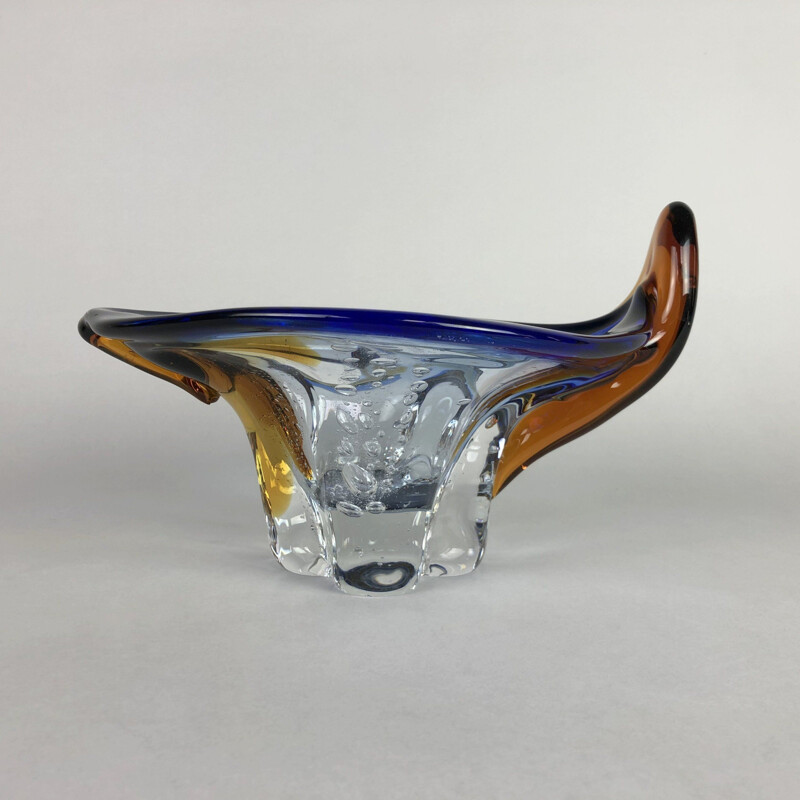 Vintage heavy Bohemian art glass bowl, 1960