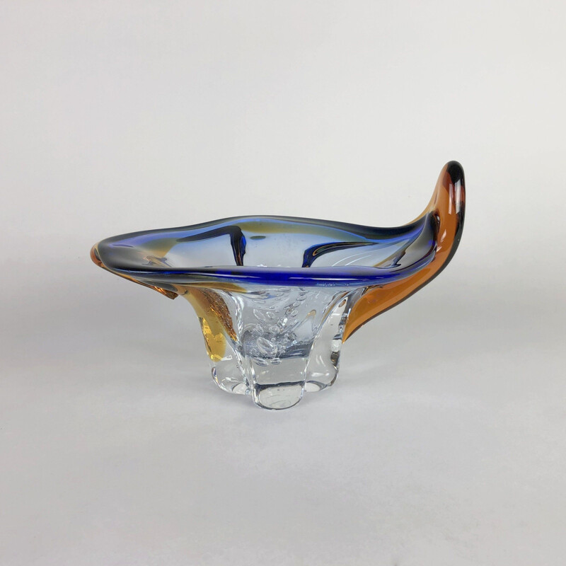 Vintage heavy Bohemian art glass bowl, 1960