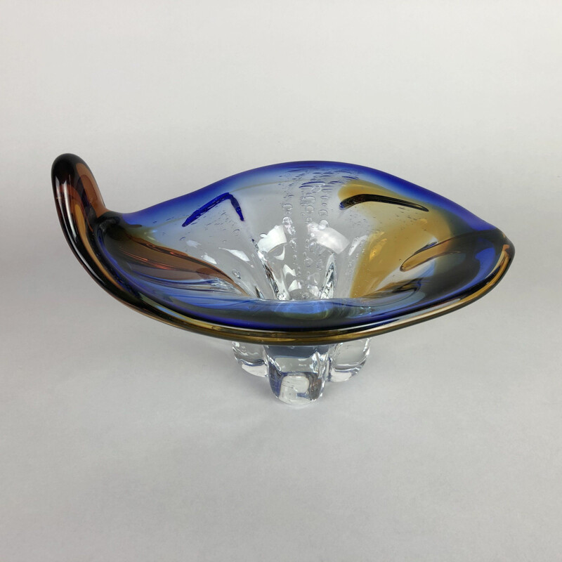 Vintage heavy Bohemian art glass bowl, 1960