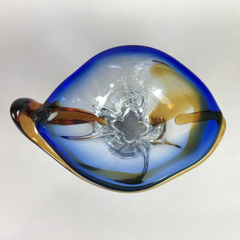 Vintage heavy Bohemian art glass bowl, 1960