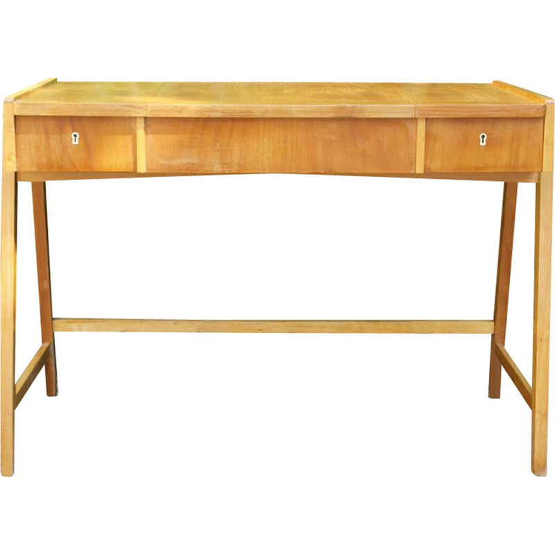 Mid-century 2 drawers desk in wood - 1970s