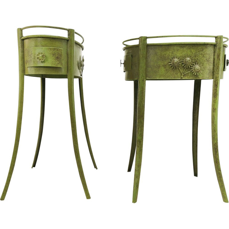 Pair of vintage Green Metal Industrial Side Tables