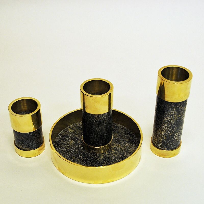 Set of 3 Vintage Brass Candleholders by Saulo-Sulitjelma, Norway 1970