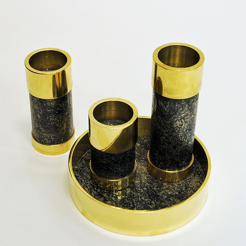 Set of 3 Vintage Brass Candleholders by Saulo-Sulitjelma, Norway 1970