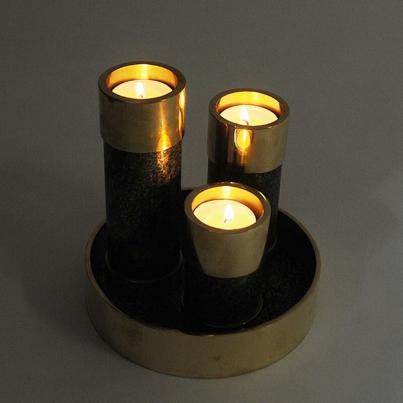 Set von 3 Vintage Messing Kerzenständer von Saulo- Sulitjelma, Norwegen 1970