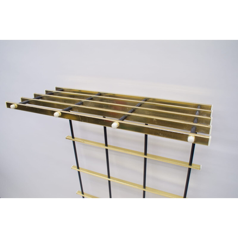 Vintage Brass and Aluminium Wall Coat Rack, 1950s